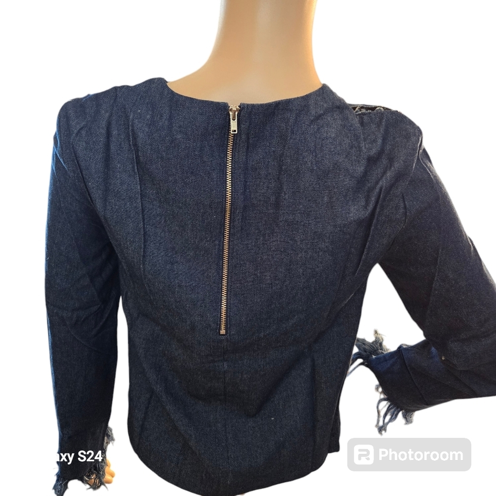 English Factory Womens Denim Blue  Embroidered Flower Long Sleeves Blouse Sz: XS - Picture 5 of 9